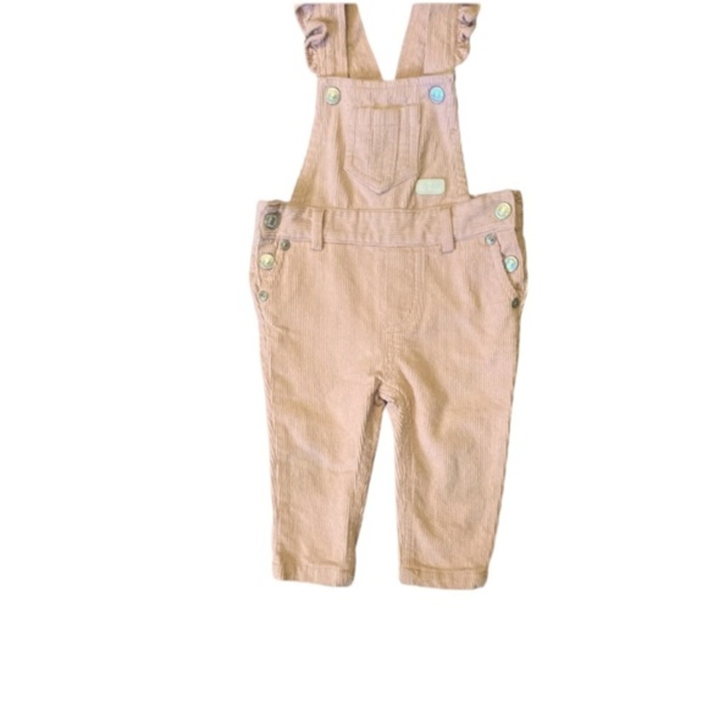 7 For All Mankind Pink Corduroy Overalls With Ruffled Trim On Bib Straps Sz 12M